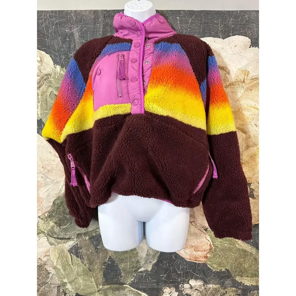 New Free People Hit the Slopes Printed Jacket Fleece Espresso Combo Size XS - Picture 6 of 9